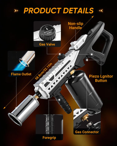 Saker propane torch used in cooking to sear and caramelize with even heat.