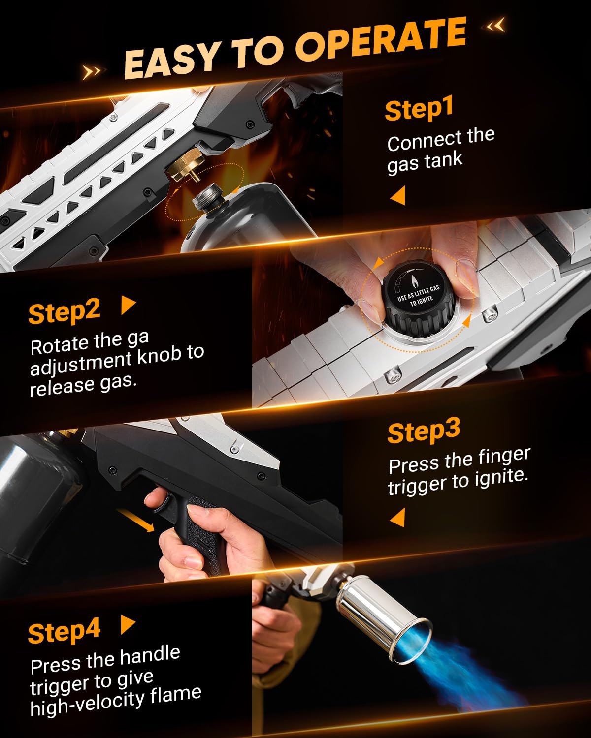 Saker propane torch safety lock feature for secure storage and use.
