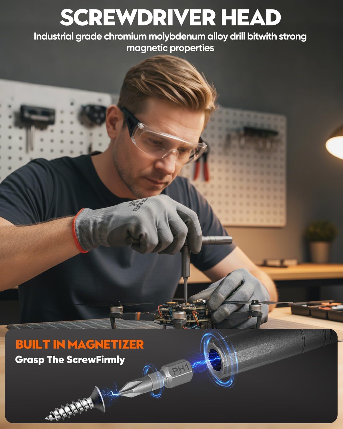 Saker ratchet mechanism adjustable length close-up enables easy reach in cramped areas.