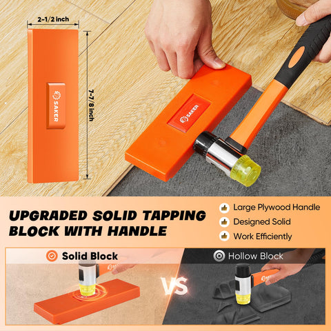 Saker tapping block provides control and helps avoid floor damage.