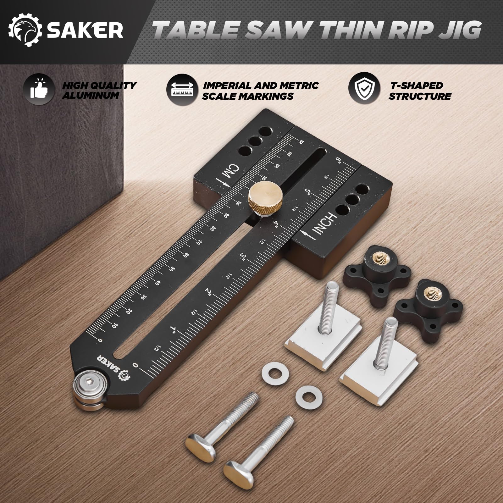 Saker anodized aluminum body resists wear for durable use.