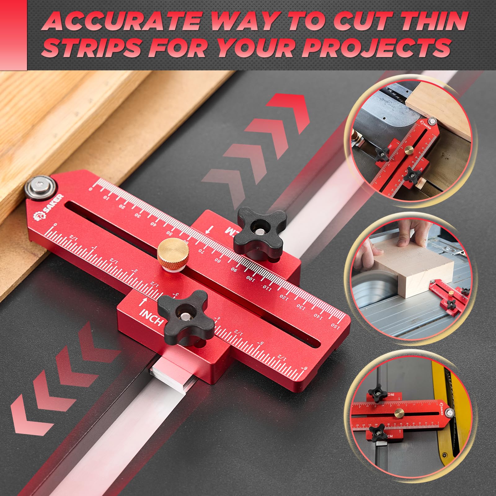 Saker T-shaped guide ensures secure positioning during cuts