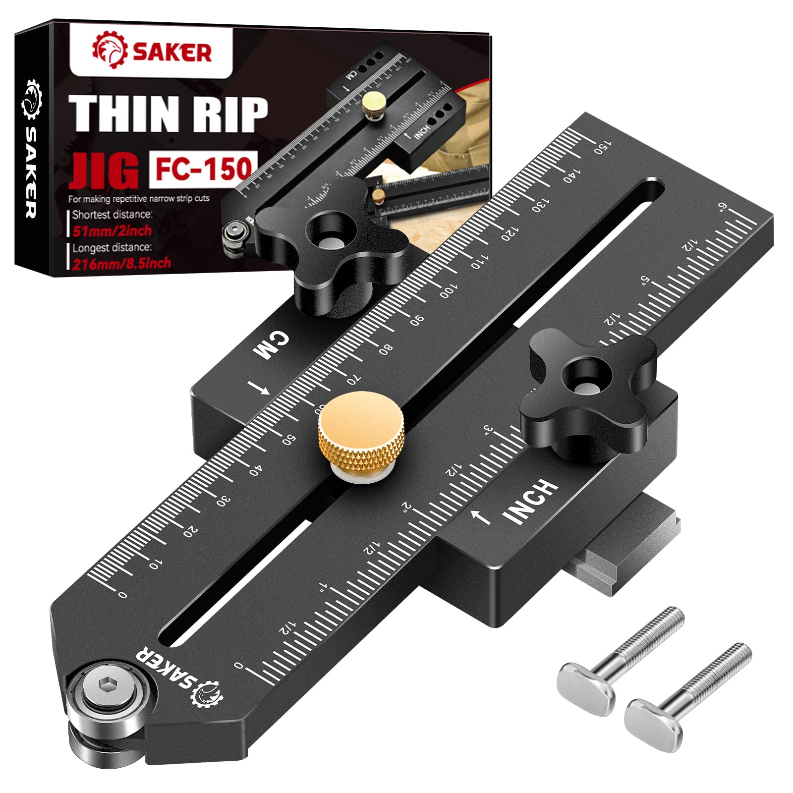 Saker Thin Rip Jig on a table saw delivering precise repeatable cuts.