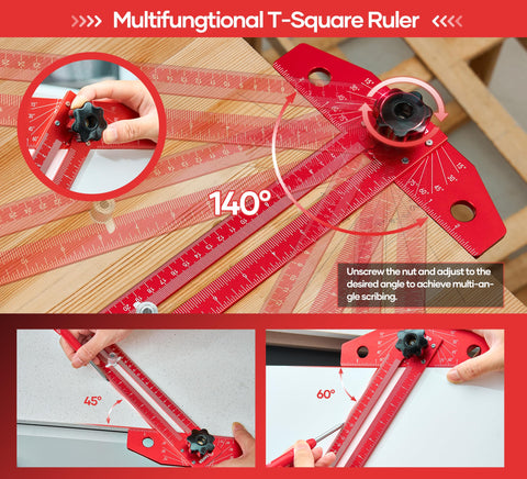 Saker protractor and ruler set for multi-angle marking in carpentry projects.
