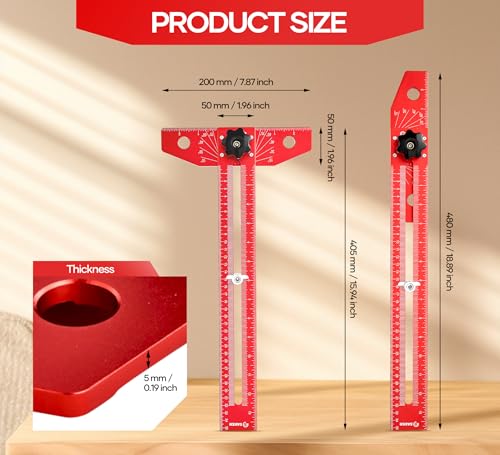 Saker ruler protractor combo showing angle scale for accurate bevels and lines.