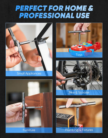 Aluminum alloy T-handle balances strength and comfort.