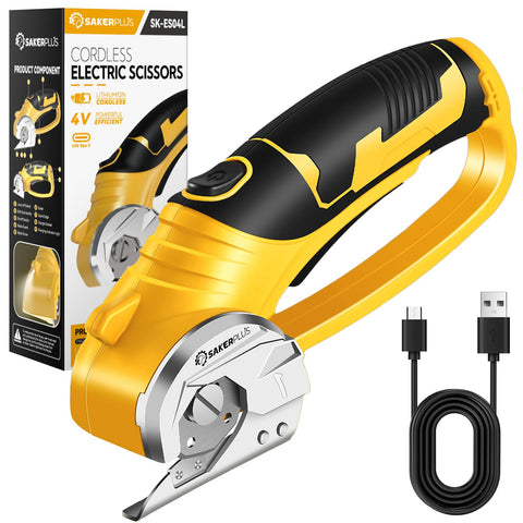 SakerPlus cordless scissors front view with LED light for precise cuts.