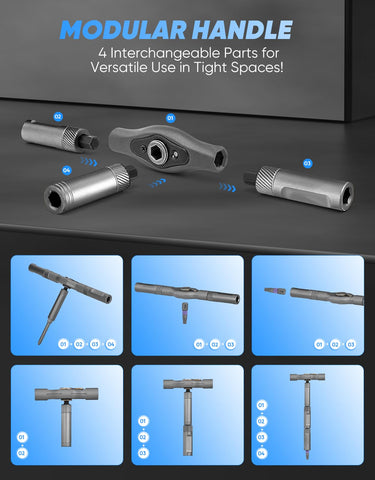 Detachable T-handle provides extra torque when needed.
