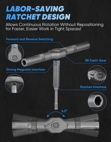 Magnetic bit holder keeps screws secure during work.