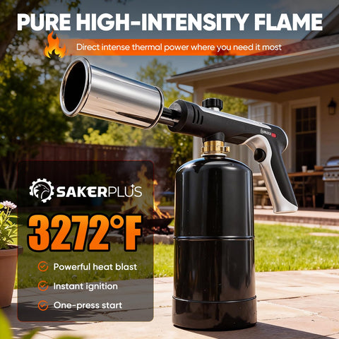 SakerPlus propane torch showing adjustable flame for versatile cooking