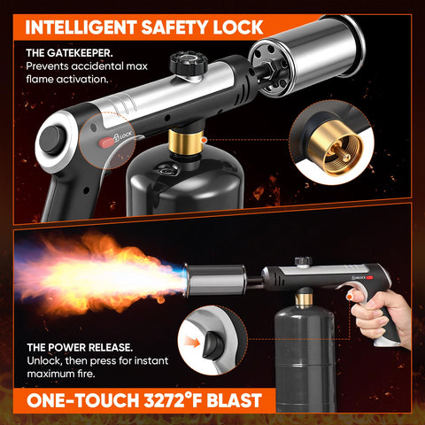 SakerPlus propane torch safety system with lock and nozzle indicator