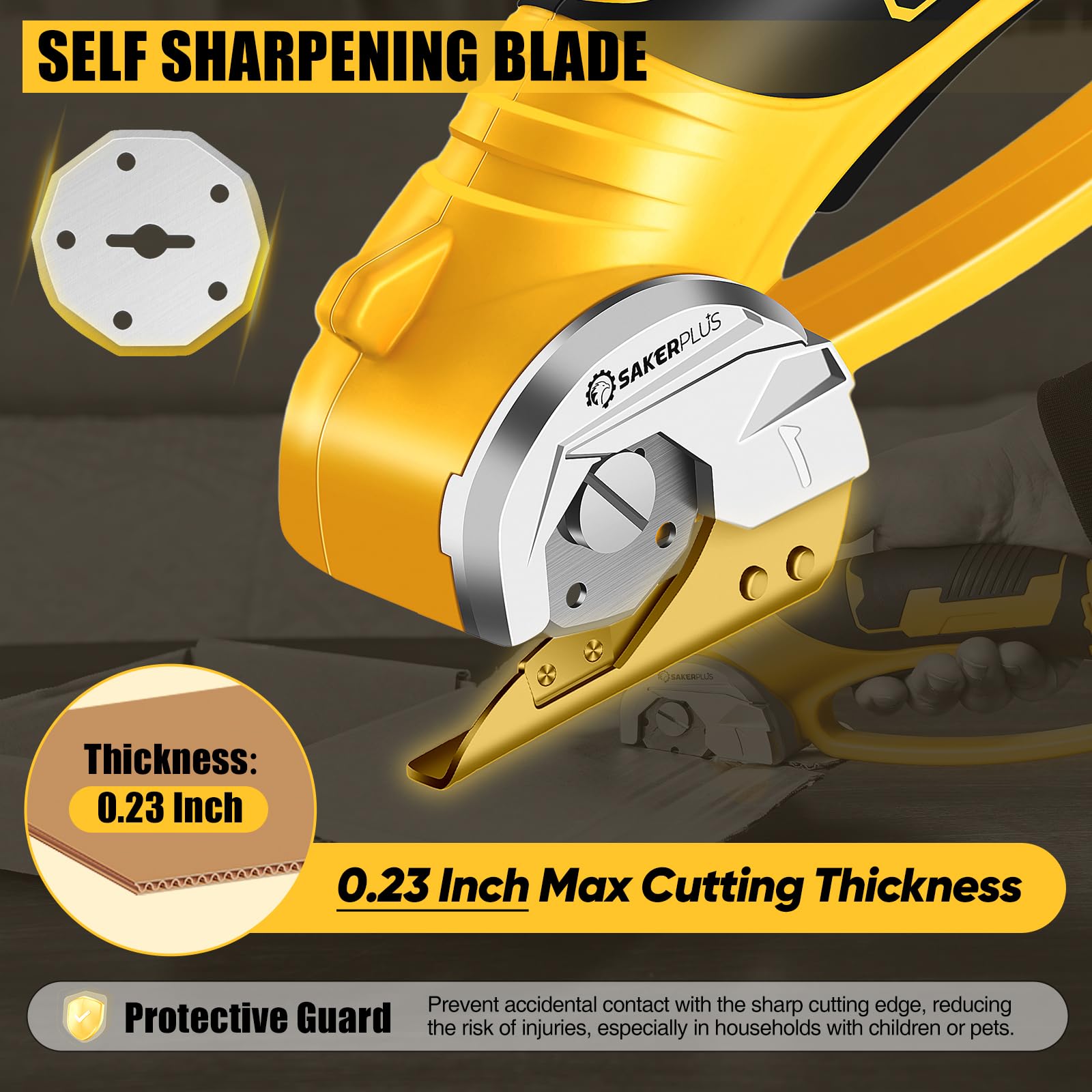 SakerPlus safety lock and blade shield for safer everyday cutting.