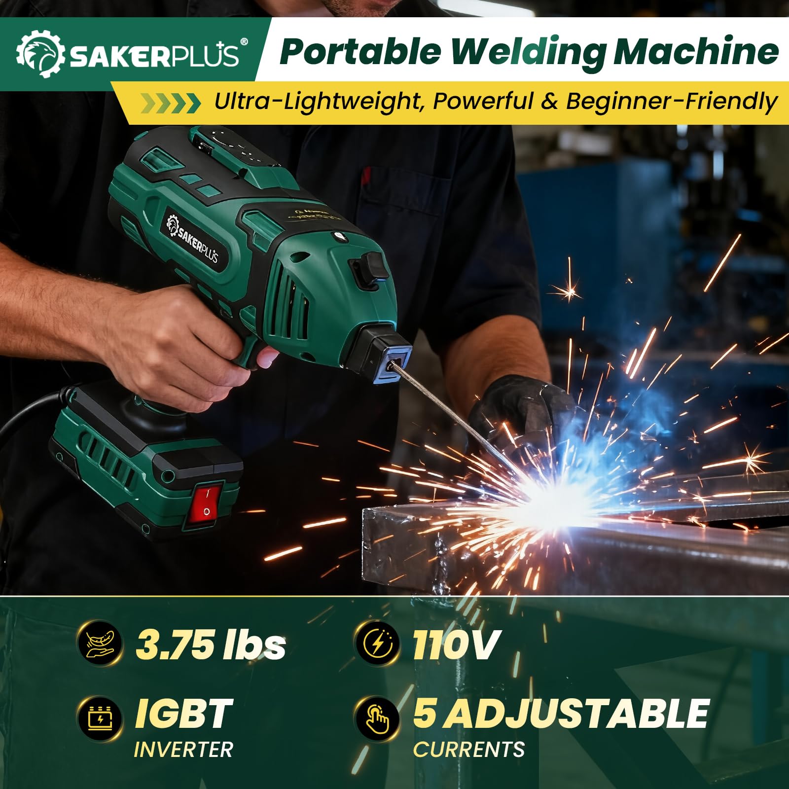 SakerPlus welder showing five-level current dial for precise heat control