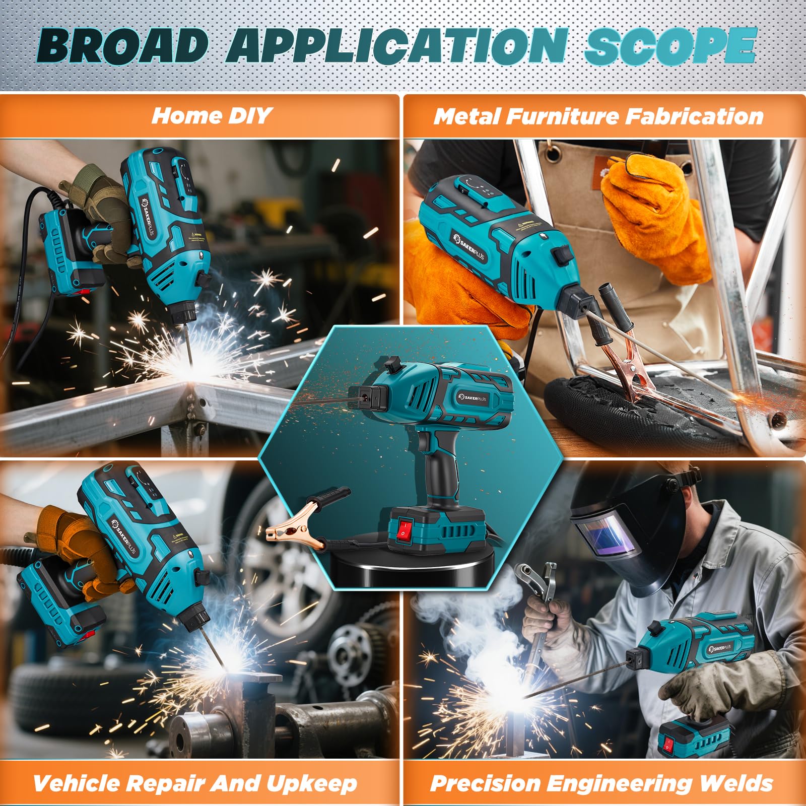 SakerPlus welding output 20-120 amps offers flexibility for various metal thicknesses.