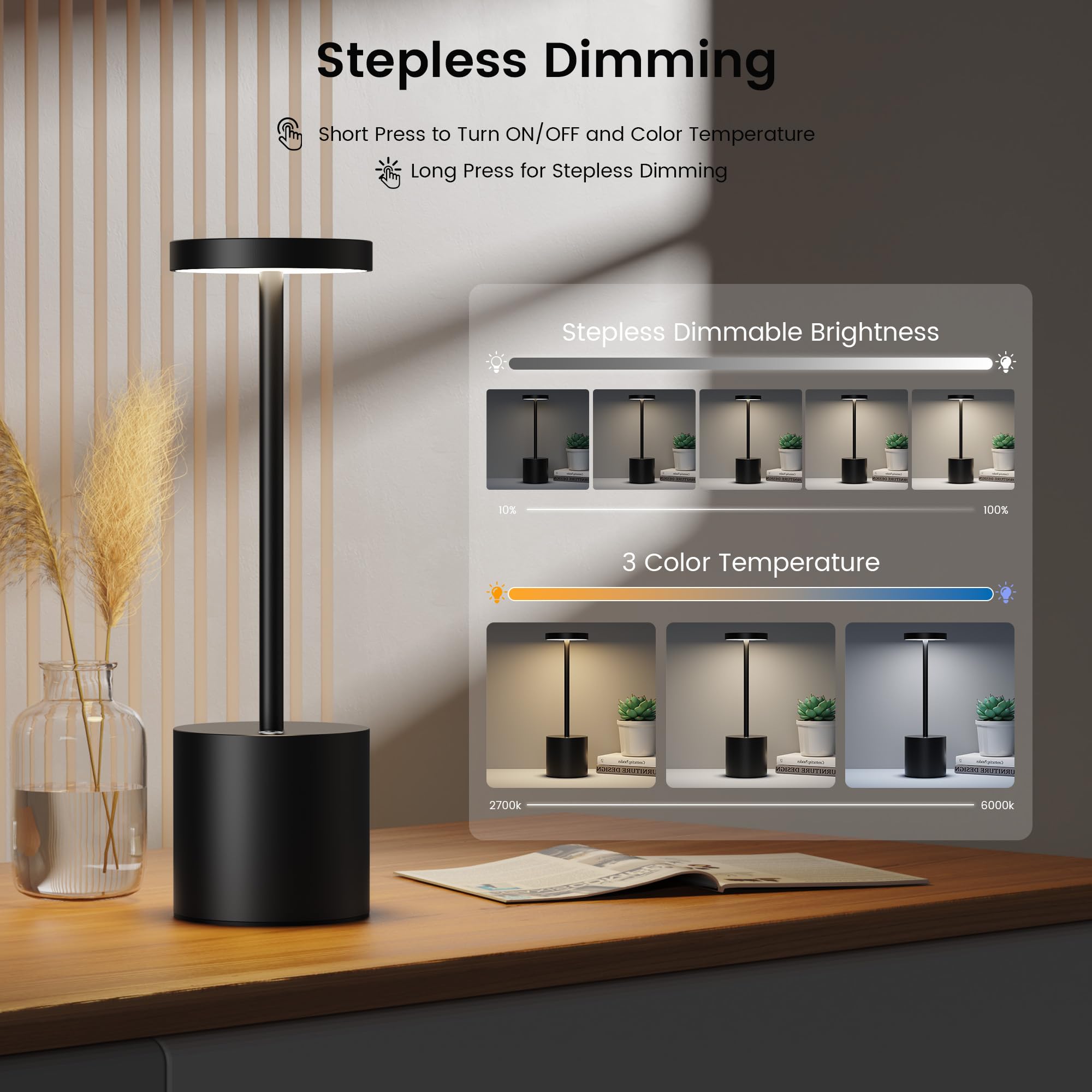 SAKRINGT minimalist design table lamp with 360-degree lighting