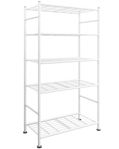 Sakugi 5-tier shelf assembly showcases sturdy frame for durable storage.