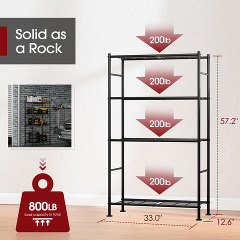 Sakugi four-tier storage shelves side view showcasing space-saving garage organization