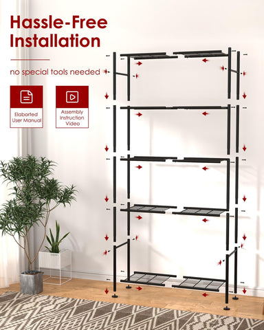 Sakugi garage organization shelves in black, perfect for tools and bulky items.