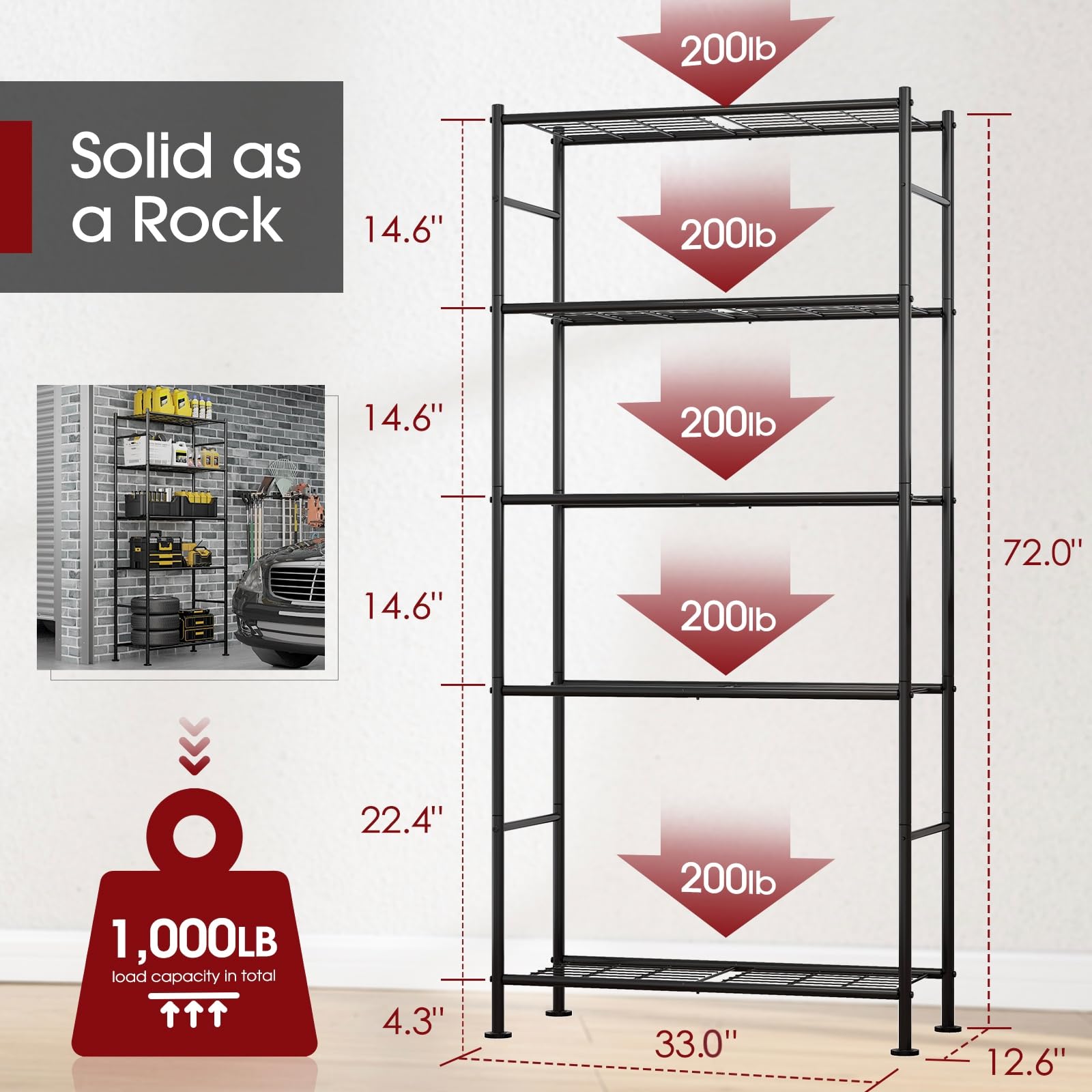 Sakugi heavy-duty metal frame in black showcases durable construction for heavy items.