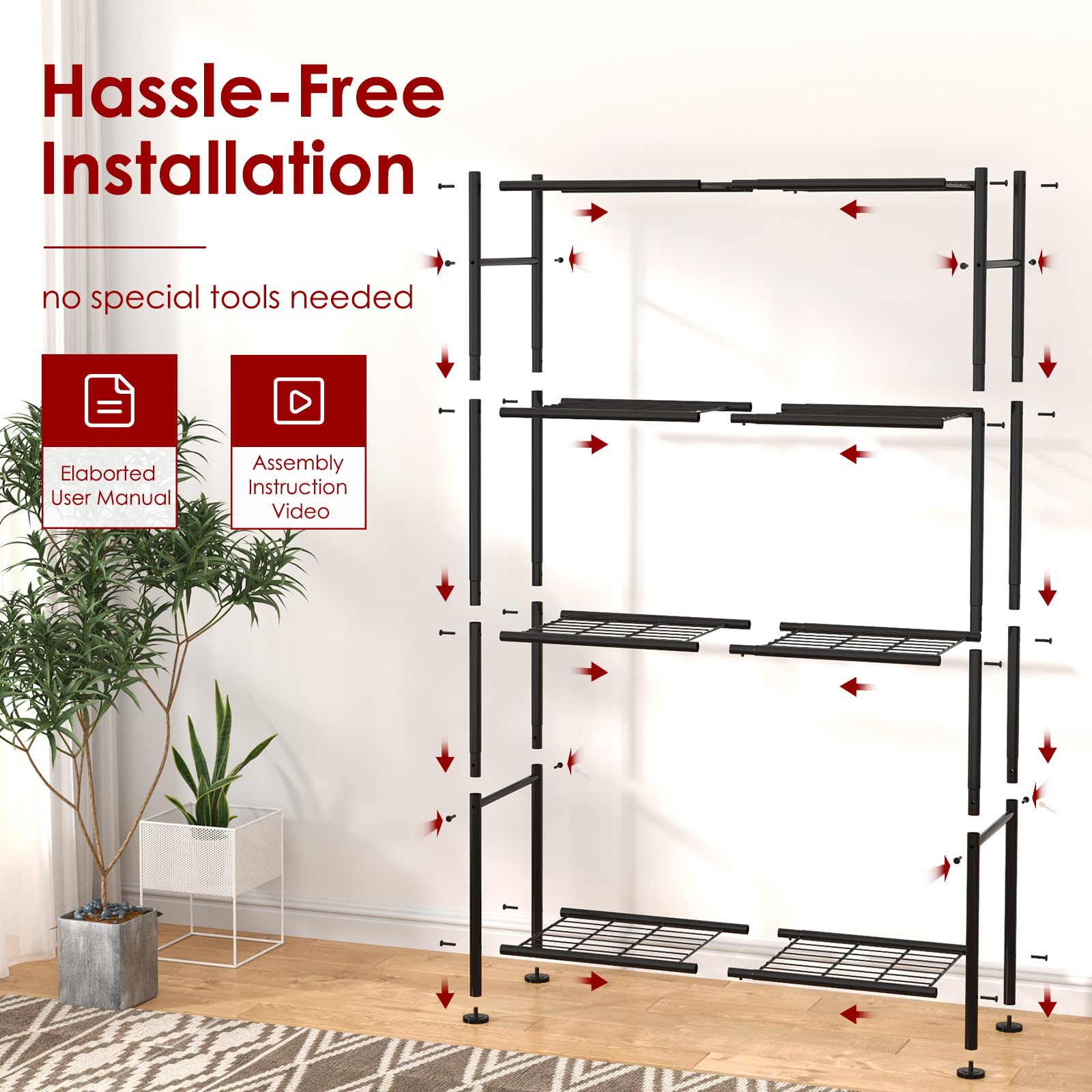 Sakugi heavy-duty metal shelves sustain heavy loads with a smooth protective finish