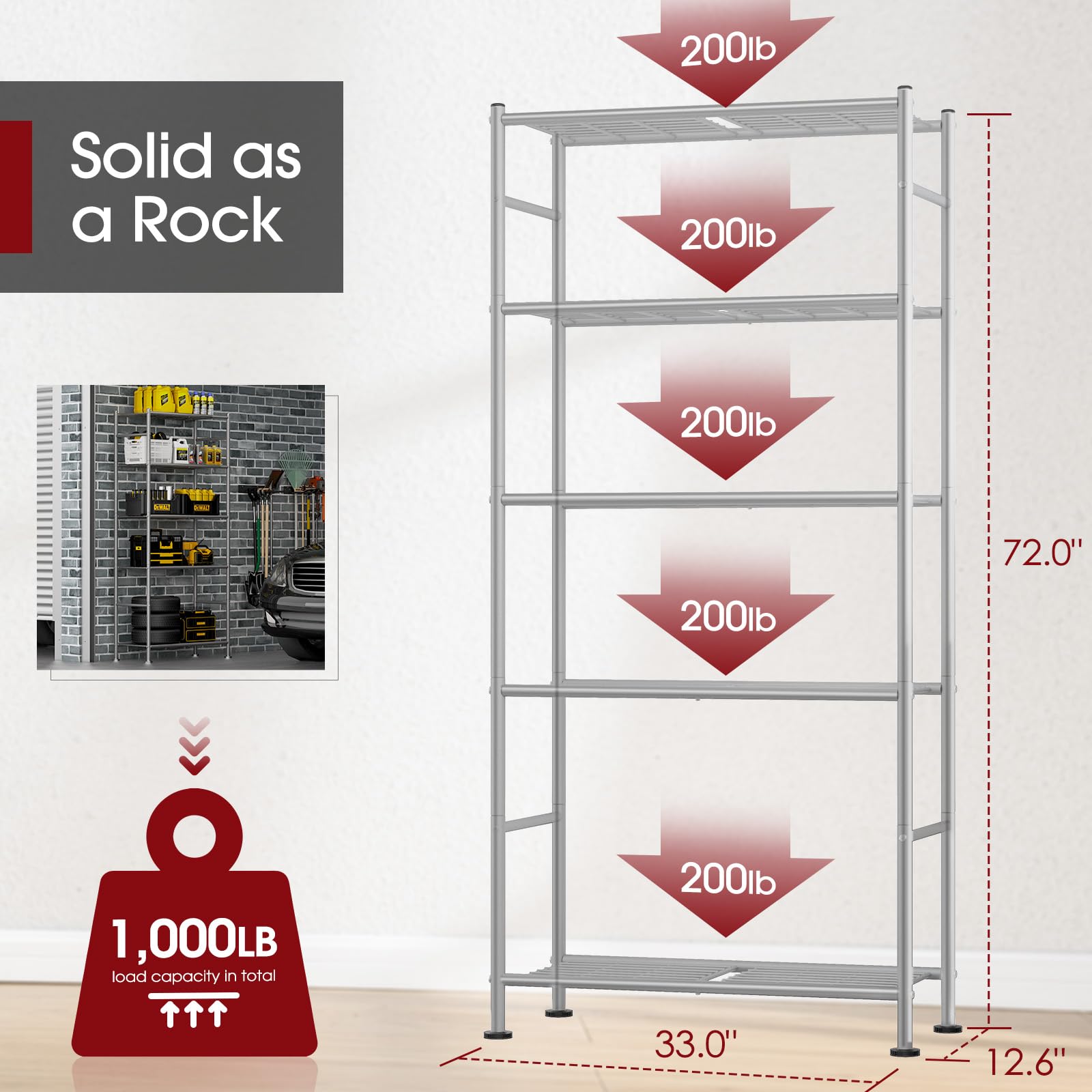 Sakugi heavy-duty shelf close-up highlighting 0.9-inch tubes for high-capacity storage