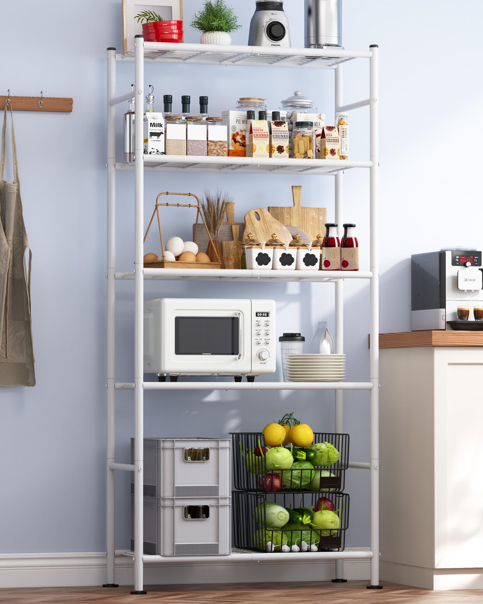 Sakugi heavy-duty shelving with leveling feet stabilizes garage organization.