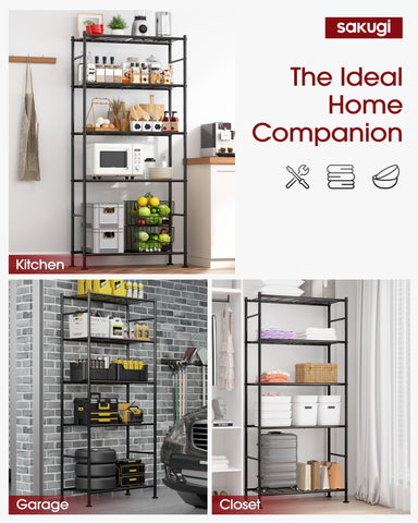 Sakugi leveling feet in black stabilize the shelving and prevent wobble.