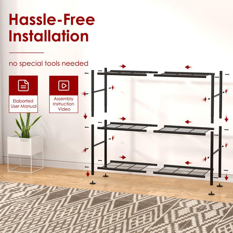 Sakugi metal shelves close-up emphasizes durability against dents and rust.