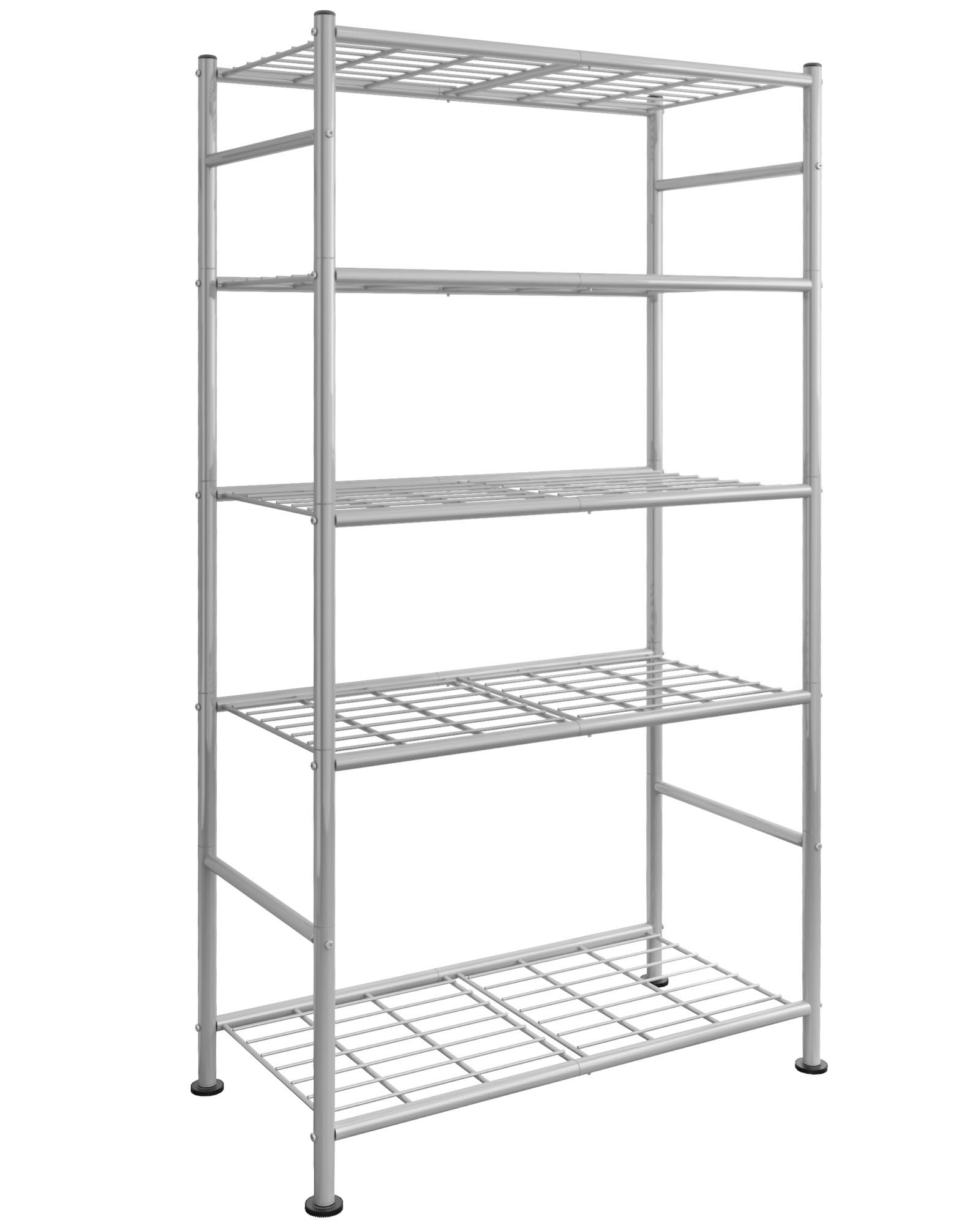 Sakugi 5-tier storage shelves during assembly demonstrate sturdy setup for organized spaces