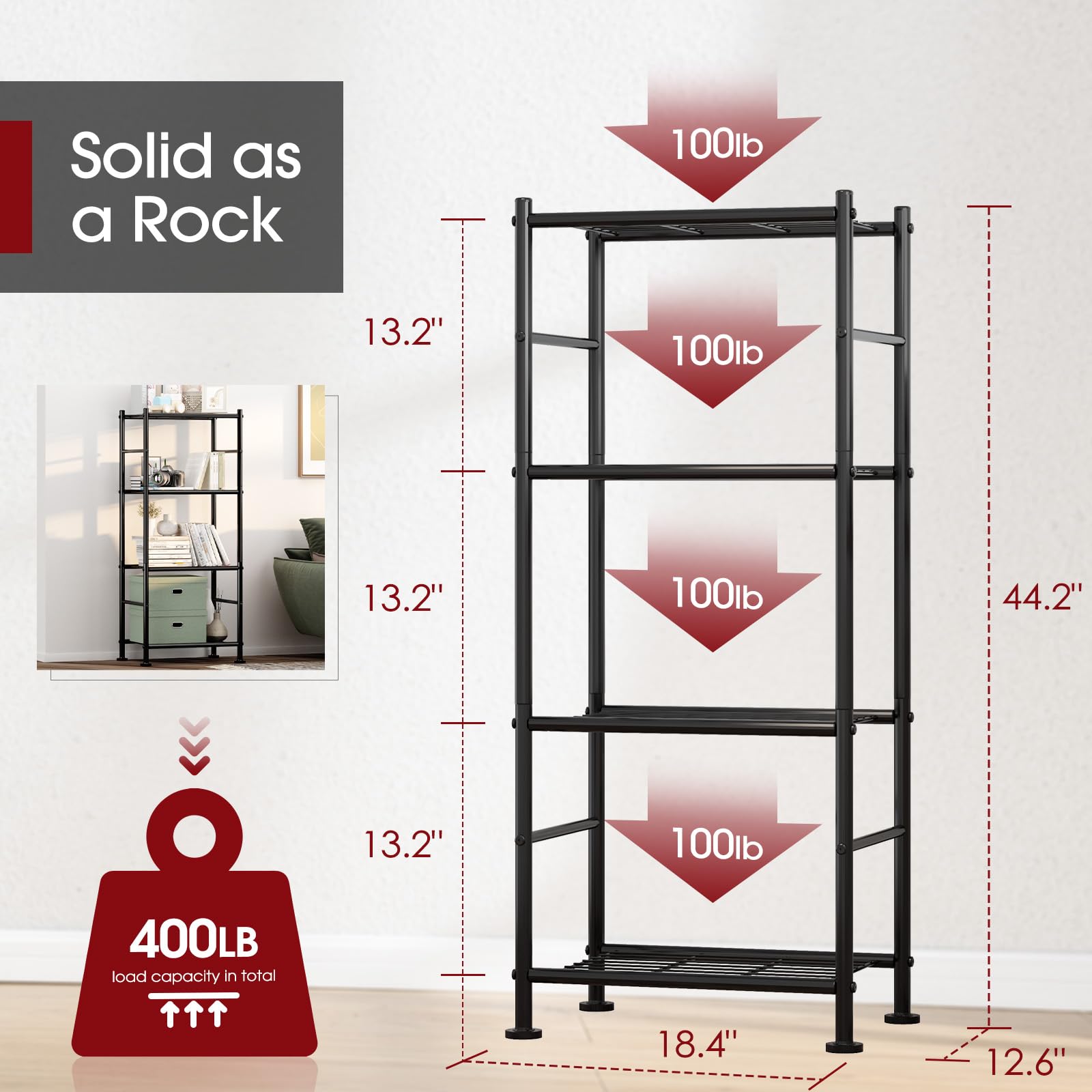 Sakugi rack with 1,000 lb capacity ideal for heavy boxes.