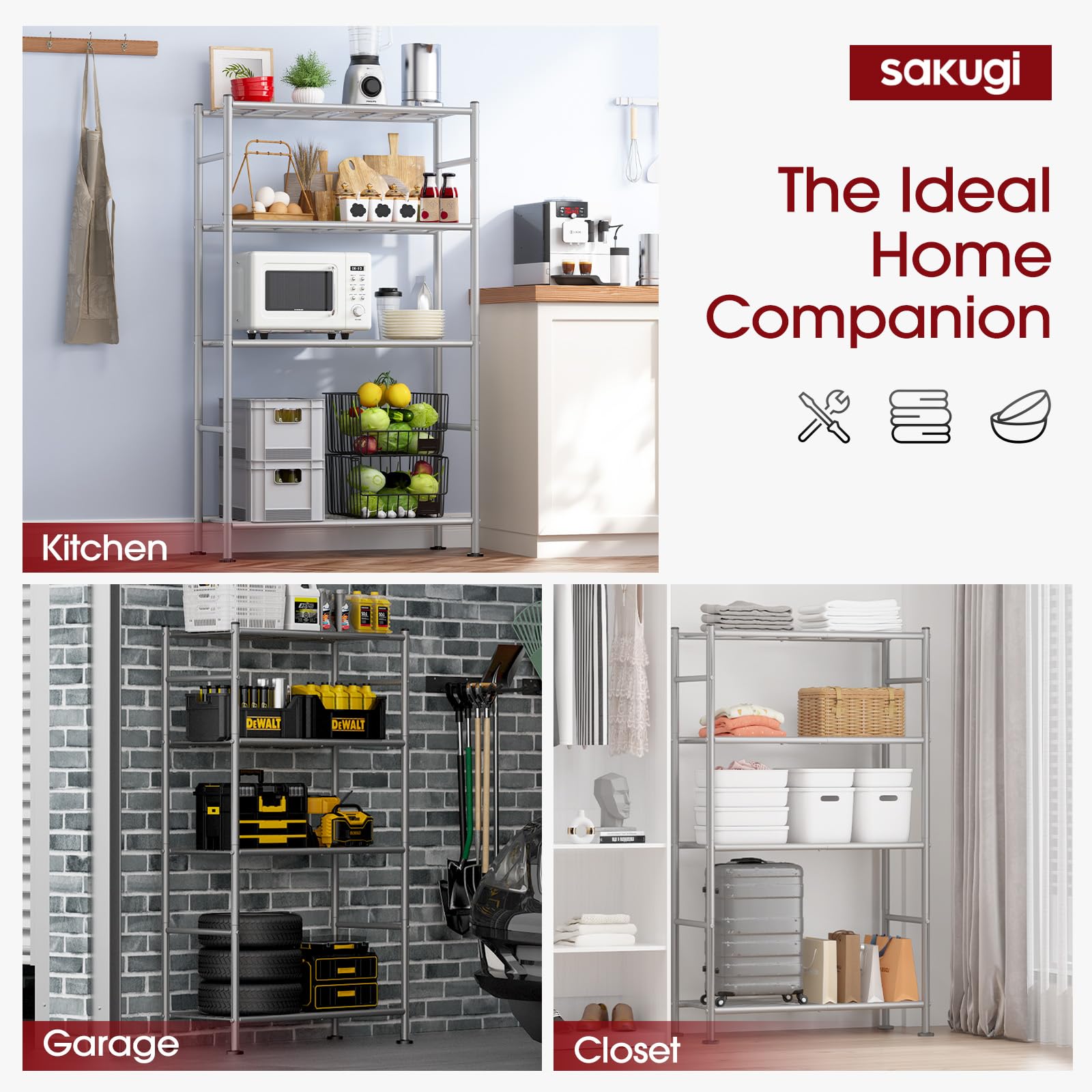 Sakugi storage fits pantry, kitchen, laundry, and garage spaces.
