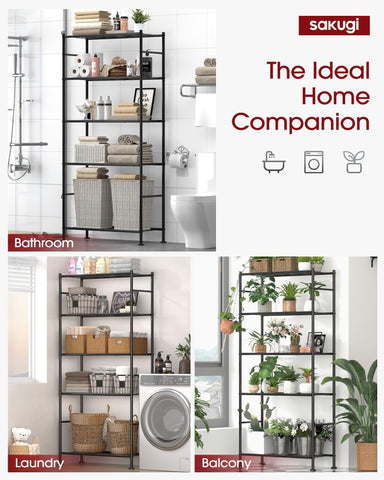 Sakugi wall fixing kit included in black to enhance shelf safety and security.