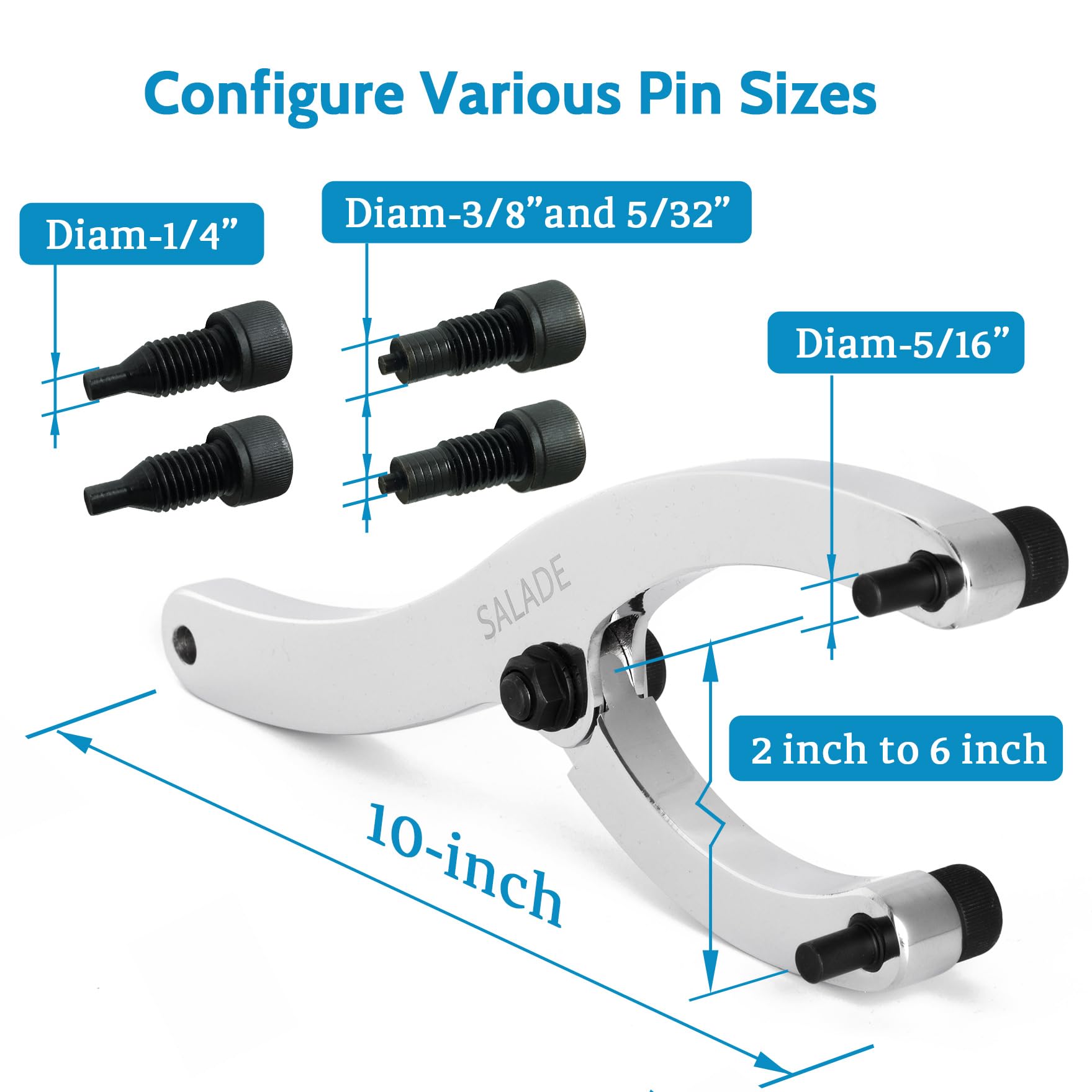 Salade adjustable claw wrench showing 2 to 6 inch range for flexible fit.