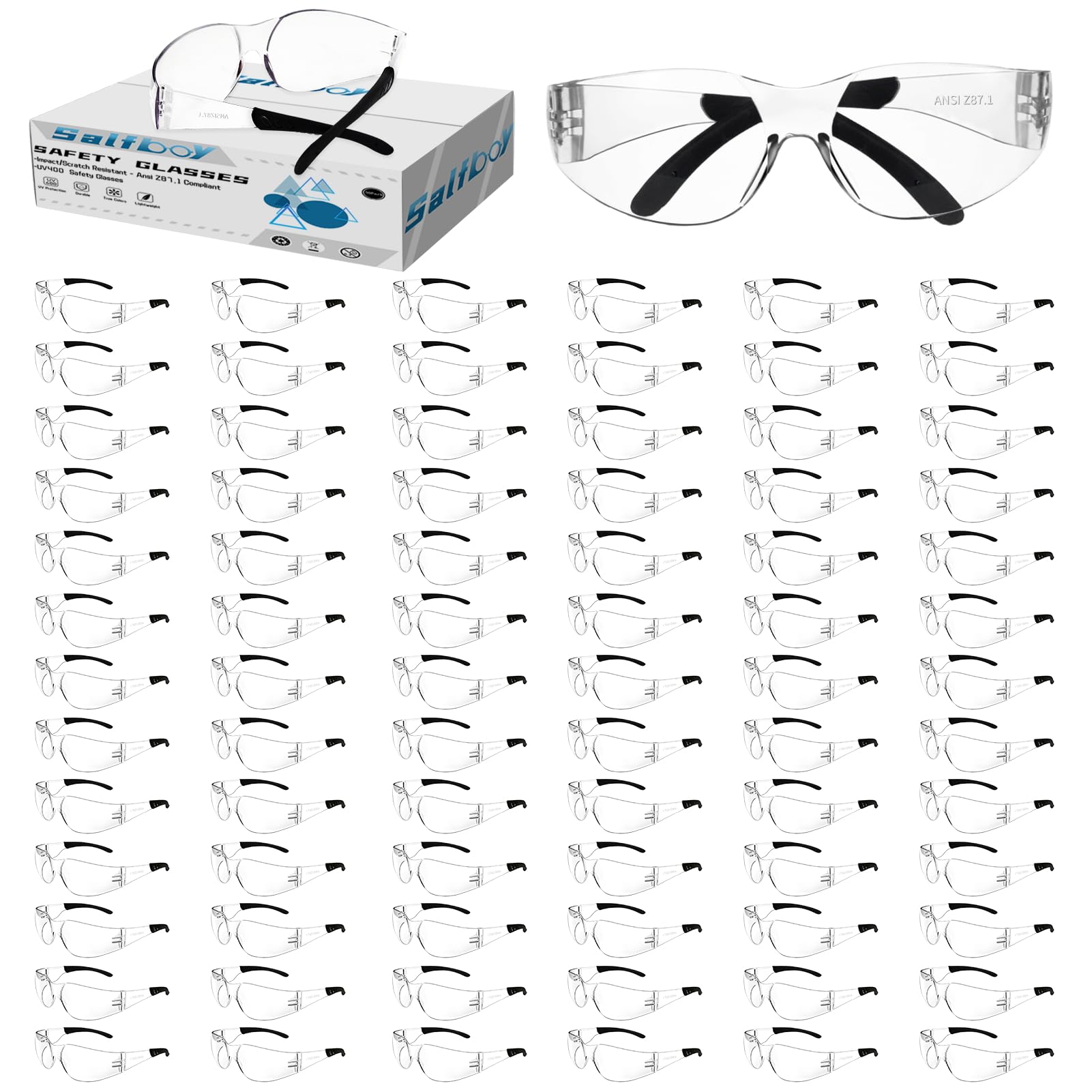 Salfboy clear safety glasses bulk 80 with ANSI Z87.1 protection for reliable eye safety