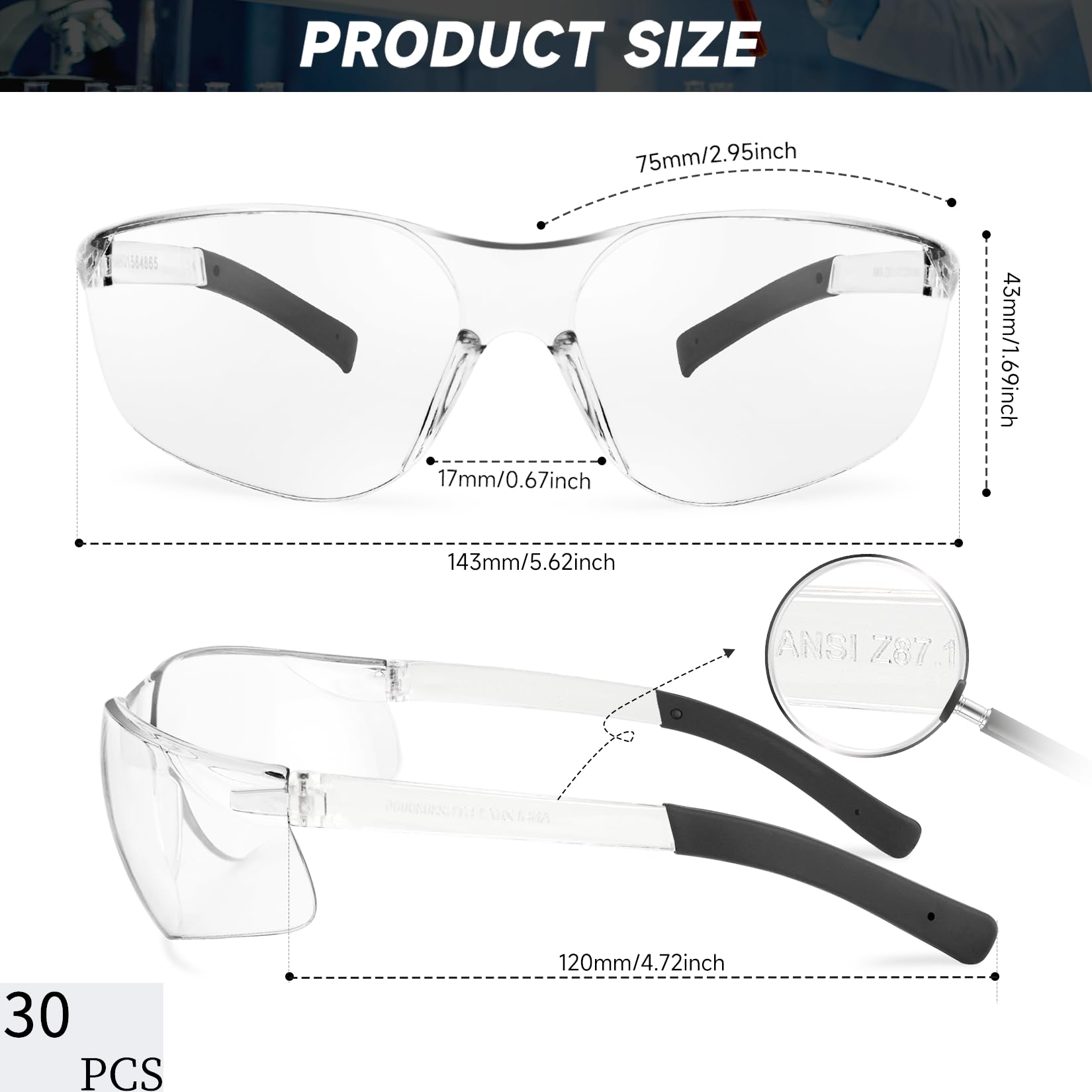 Salfboy Clear Safety Glasses side profile showing lightweight frame for long shifts