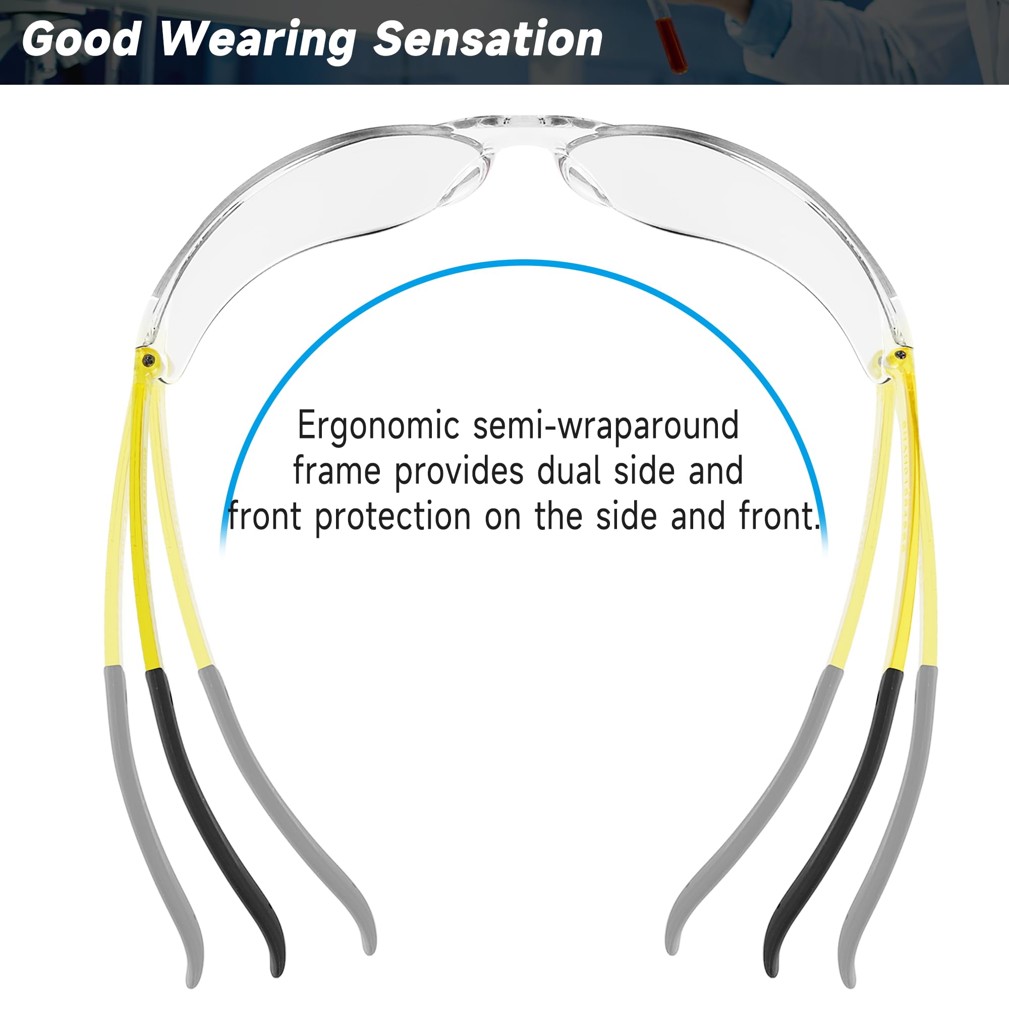 Salfboy clear safety glasses silicone temple tips for skin-friendly grip.