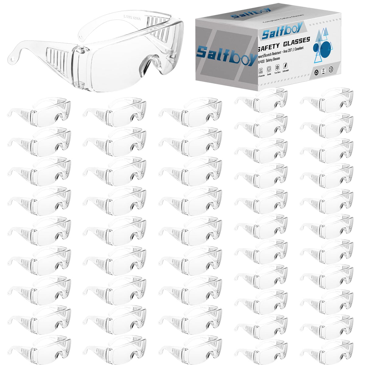 Salfboy over-eyeglasses safety goggles, front view for clear protection