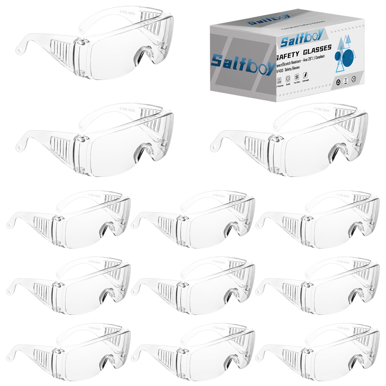 Salfboy safety goggles over eyeglasses for clear protection during work