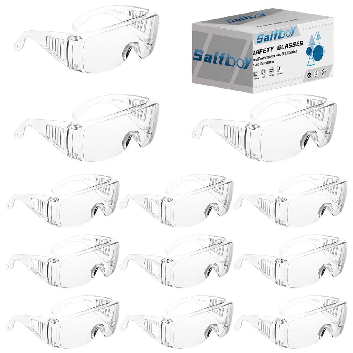 Salfboy safety goggles over eyeglasses for clear protection during work