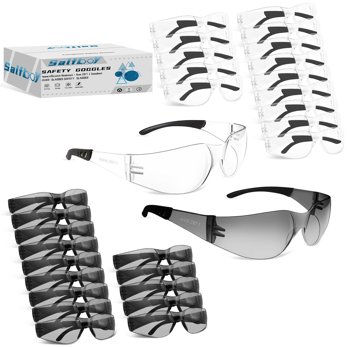 Salfboy tinted safety glasses side view protecting eyes from debris and glare
