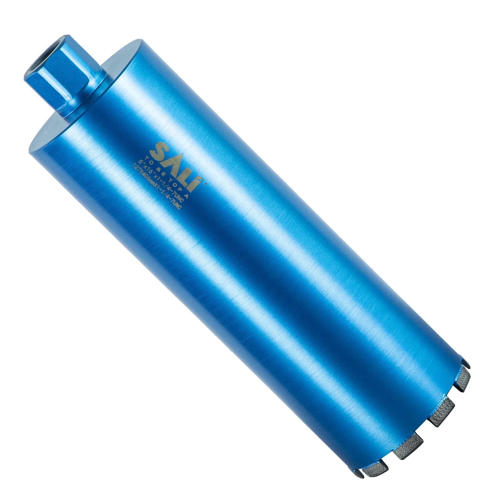 SALI wet diamond core drill bit performing precise 5-inch core drilling in concrete