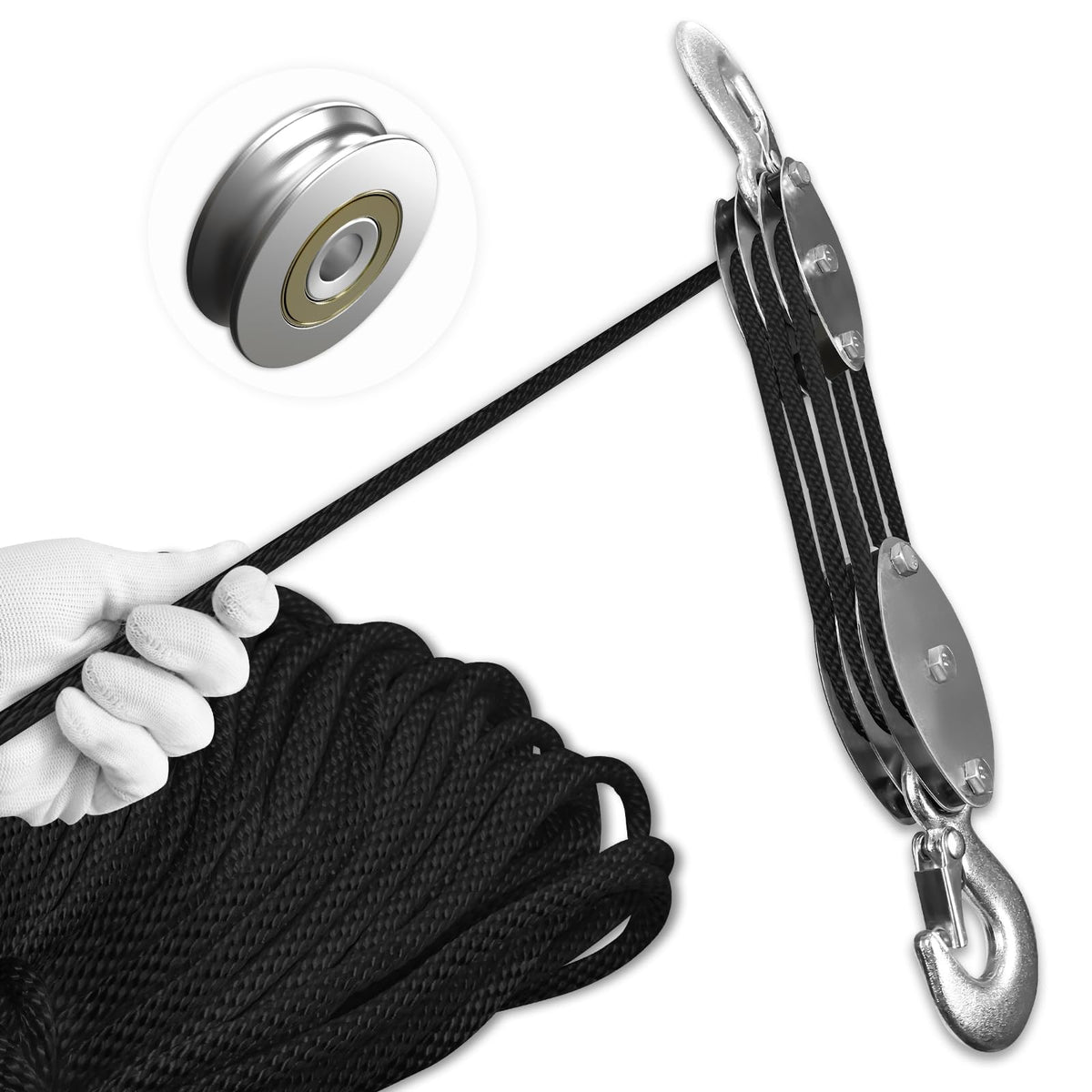 SALIFTFE block and tackle full setup for versatile garage lifting tasks.