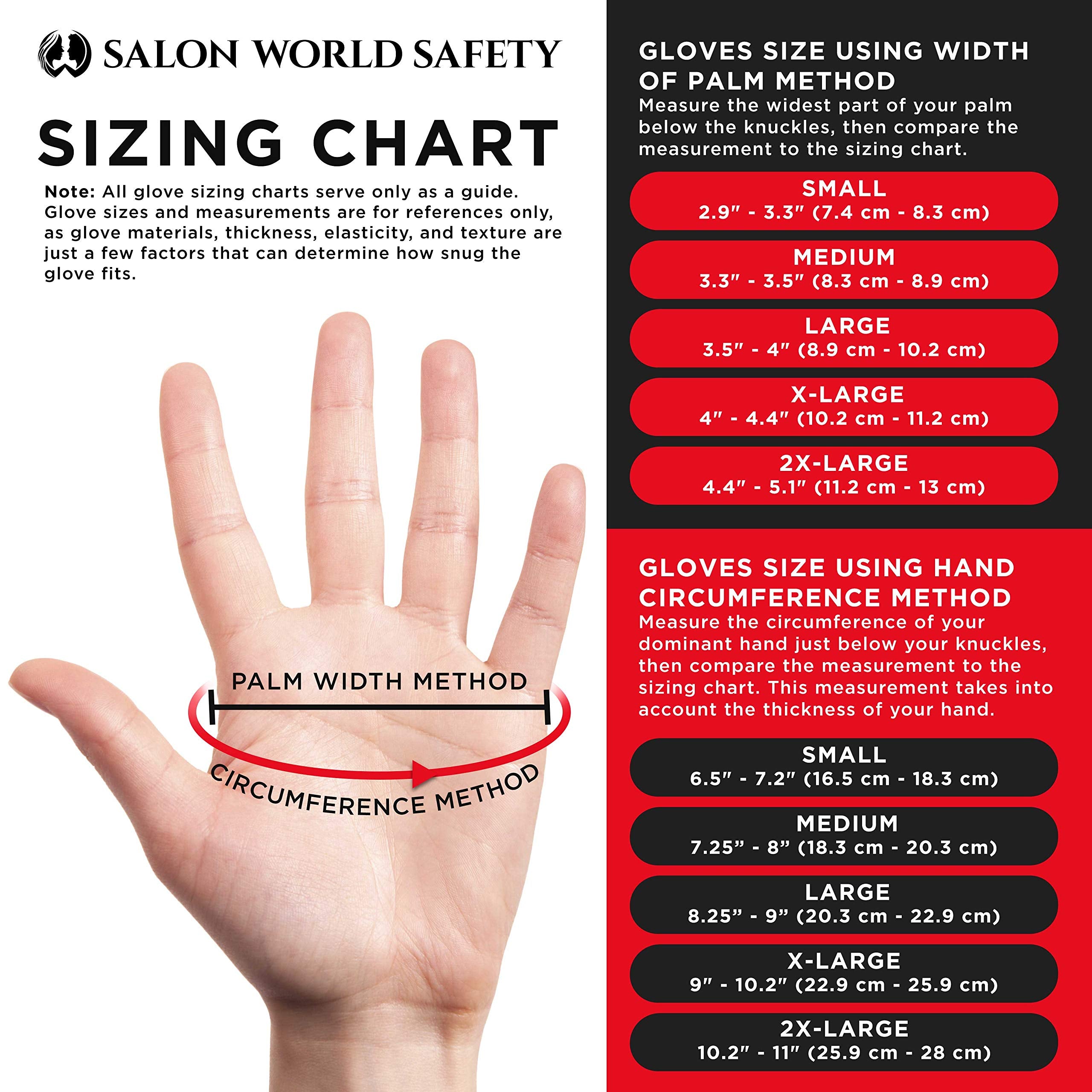 Salon World Safety gloves 5 mil thickness for added durability.