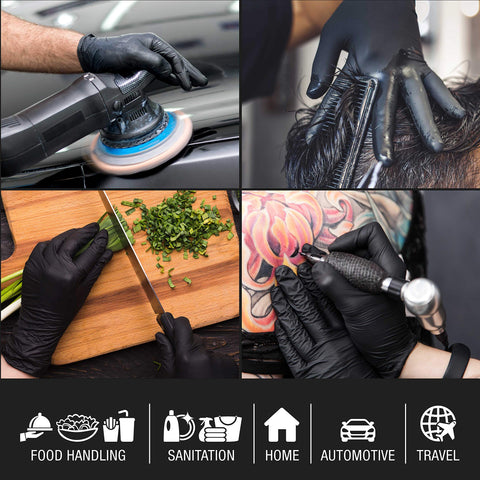 Salon World Safety food-safe nitrile gloves suitable for kitchen tasks.