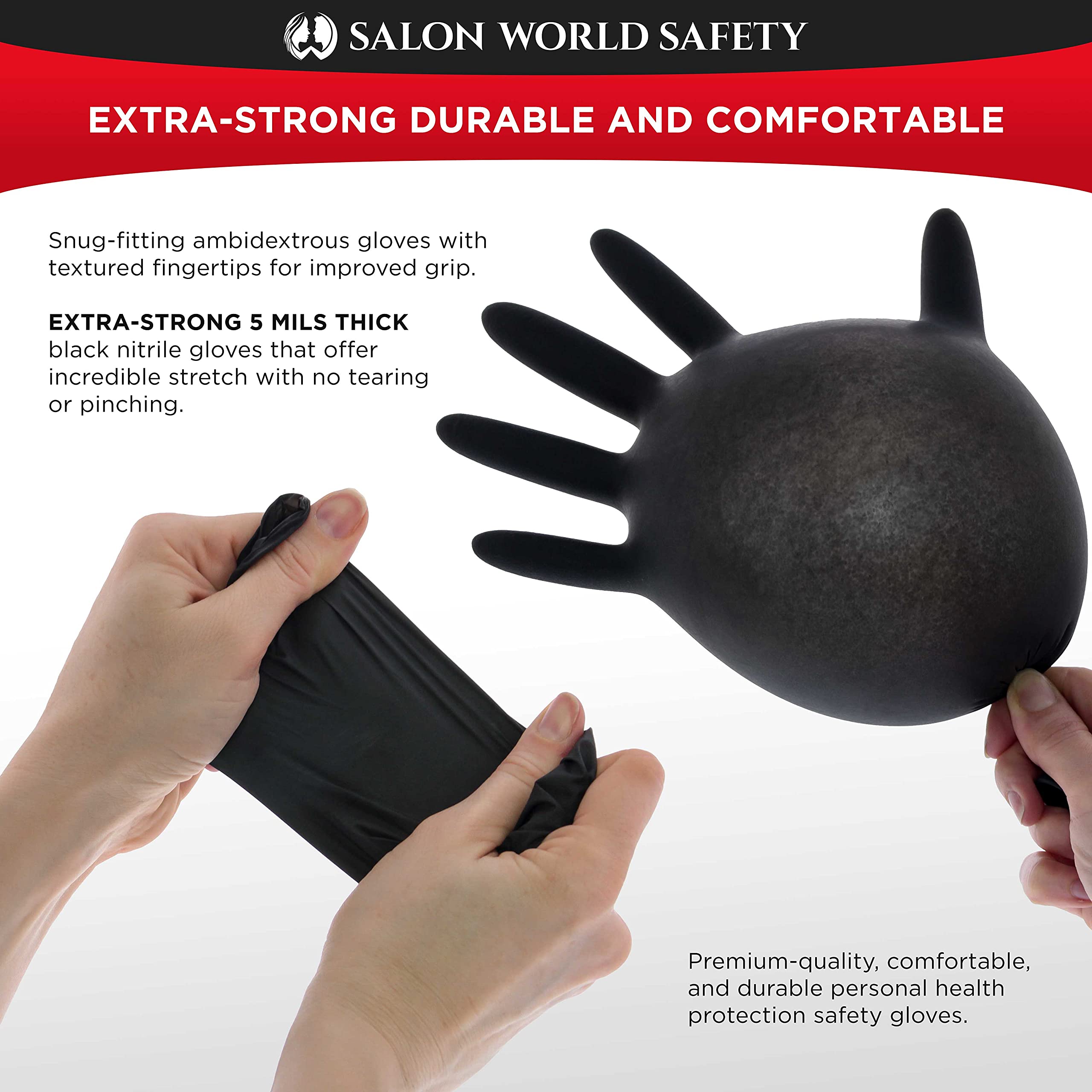 Salon World Safety latex-free gloves ideal for users with latex allergies.