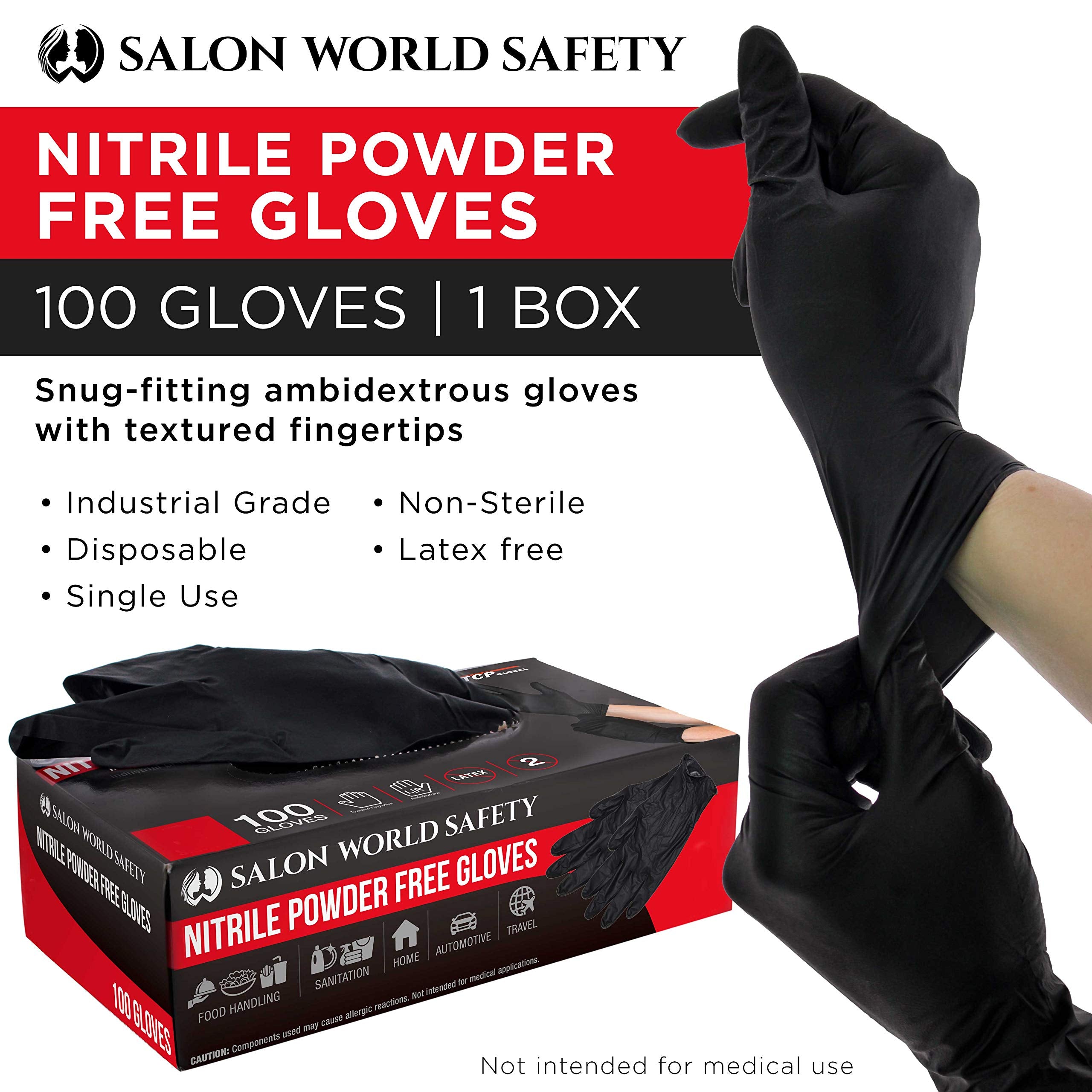 Salon World Safety gloves with textured fingertips for secure grip.