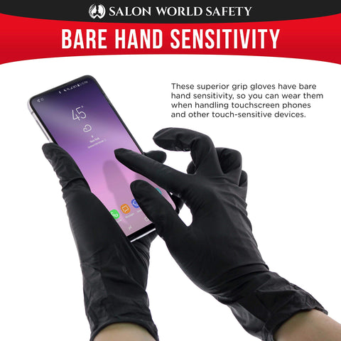 Salon World Safety gloves designed for touchscreen use without tearing.
