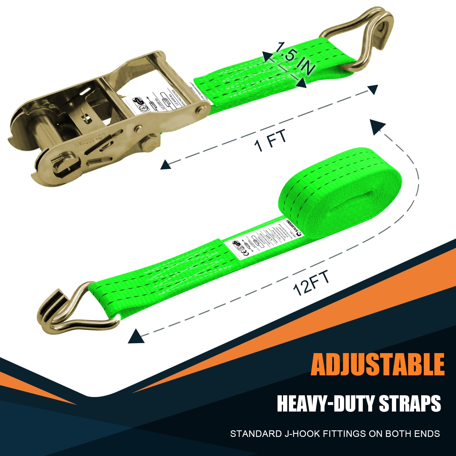 SALUINOKI double J-hook strap secures loads on truck beds