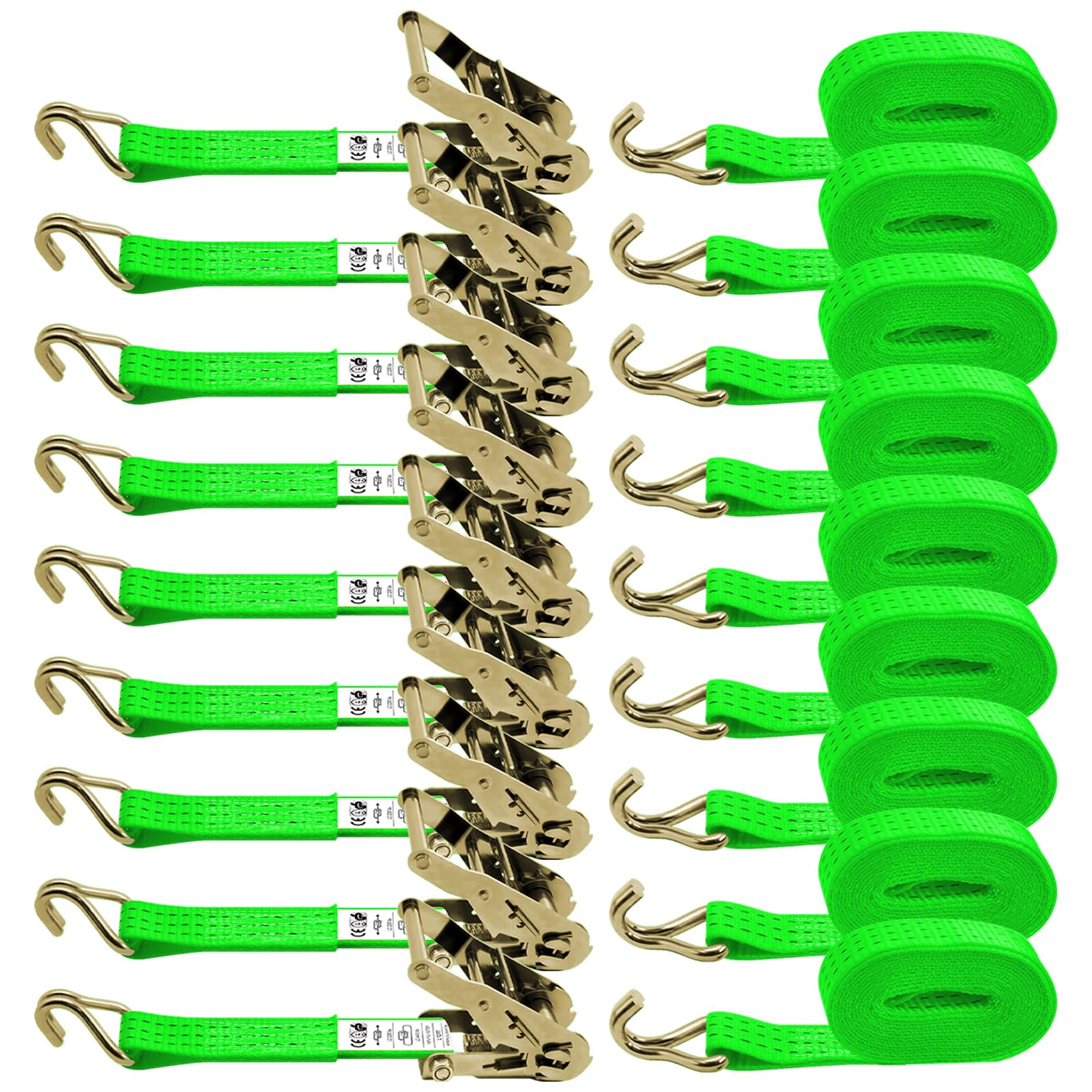 SALUINOKI ratchet strap green, 1.5 inch by 12 ft, 8-pack for cargo security