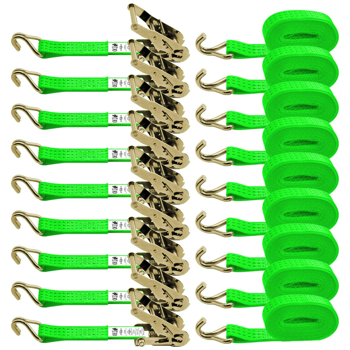 SALUINOKI ratchet strap green, 1.5 inch by 12 ft, 8-pack for cargo security